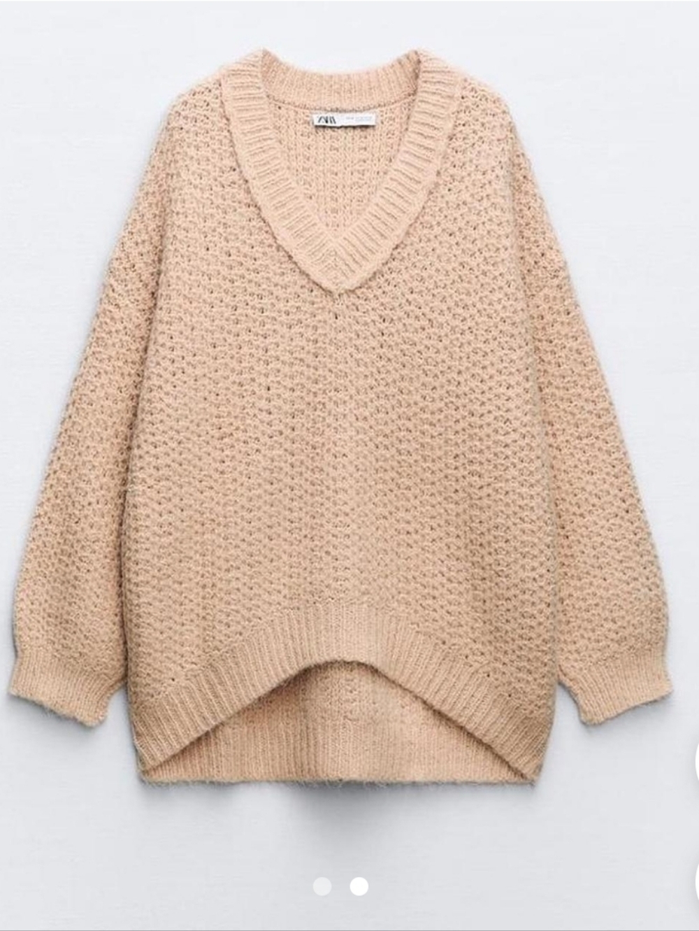 Zara Women's Tan V-Neck Oversized Sweater